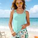 Girls Tankini Swimsuit 3 Piece Bathing Suits for Girl Square Collar Tankinis Set Girls' Swimwear with Print Shorts (Blue) 13-14Y