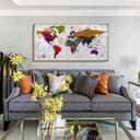 Framed Wall Art World Map Wall Art Canvas Picture 24inx48in Large Antiqued Map of The World Canvas Painting Artwork Prints for Office Wall Decor Home Living Room Decorations Framed Ready to Hang…