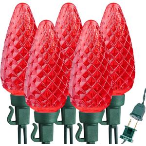 Brizled Red String Lights, 16ft 25 LED Faceted C9 Chrsitmas Lights, Connectable 120V UL Certified Tree Lights, Indoor Outdoor Christmas String Lights for Xmas, Patio, Party