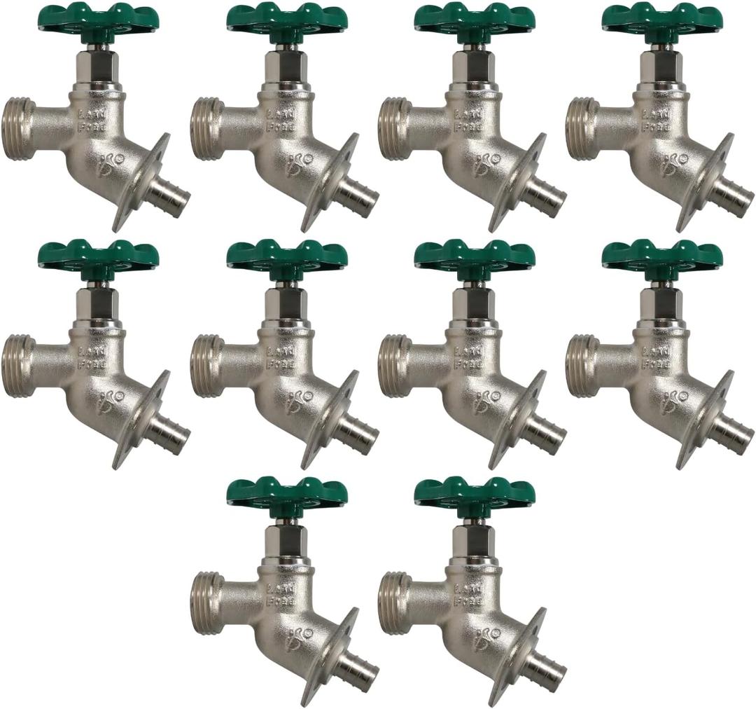 10 Pieces XFITTING 1/2" Pex X 3/4 GHT Sillcocks, GHT (Garden Hose Threaded), For Use with Water or Oil, Crimp Fittings - Brass, Pex B, 10 Packs