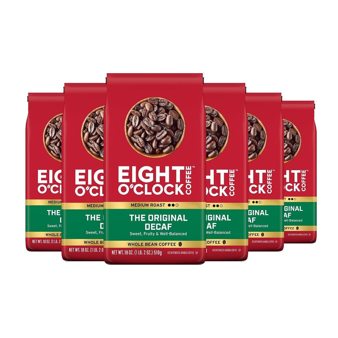 Eight O'Clock Coffee, The Original, Medium Roast Whole Bean Coffee, 18 Ounce, Pack of 6, Sweet, Fruity, Well-Balanced, BBD 04/23/2026