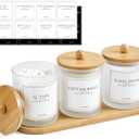 3 Pack Qtip Holder Bathroom Set with Tray,13.5oz Cotton Round Ball Pad Holder Cotton Swab Floss Pick Dispenser,Glass Apothecary Jars Canisters with Lids,Bathroom Organizers and Storage Container