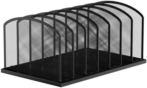 MINDEPOT Desk File Organizer 7 Sections Upright Mesh File Sorter Organizer for Desk, Office Organization File Holder for Home, Office & Classroom (Black, 1Pack)