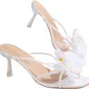 MakeMeChic Women's Open Toe Floral Kitten Heels Flower Summer Beach Sandals (6.5), White Solid 