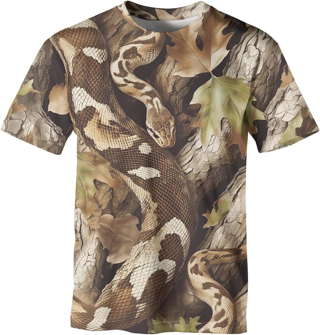 Men's Camo T-Shirt Snake Camouflage Short Sleeve Casual Hunting Shirts (XXL)