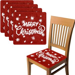 Shihanee 4 Pcs Christmas Chair Cushions 16 x 16 Inches Non Slip Seat Padding Merry Christmas Chair Pads Seat Cushion Xmas Snow Decoration for Kitchen Dining Room Patio Gifts for Friends Family