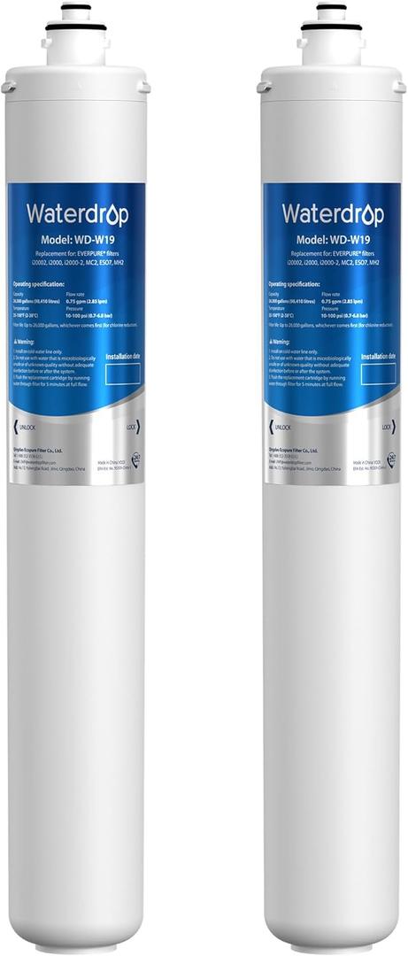 Waterdrop I2000 2 Under Sink Water Filter, Replacement for Everpure I2000 2, EV9612-22, MC2, ESO7, MH2, EV9612-56, EV9607-25, EV9613-21, NSF/ANSI 42 Certified, 26000 Gallons, 2 Pack