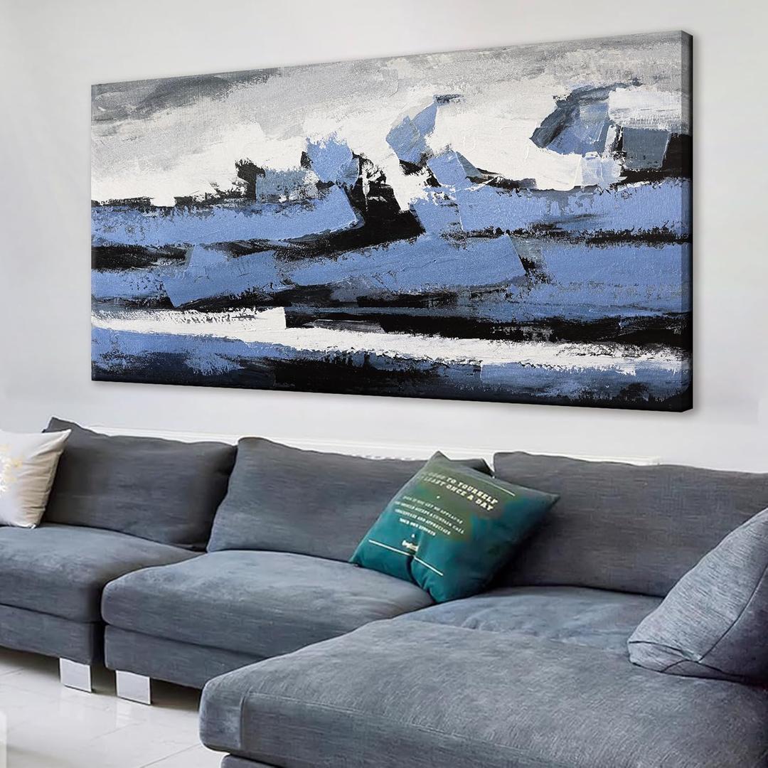 TAIJXAGSG Abstract Wall Art canvas Wall art Decor Blue and black White Wall art Paintings abstract wall decor Artwork for Living Room Bedroom Bathroom Office Home Decor Can Be Hung Directly 20"x 40" (40L" x 20W", dark blue)