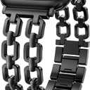 Wearlizer Compatible with Apple Watch Bands 41/40/38/44/45/46/49/42mm Women, Dressy Fancy Metal Chain Pretty Strap Designer Gold Silver Link Bracelet for iWatch Ultra SE Series 10 9 8 7 6 5 4 3 2 1, Black