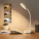 Small Battery Powered Desk Lamp,Wireless Portable Reading & Office Lamp,400LM Rechargeable LED Light,3 Colors (White/Warm White/Warm),360Gooseneck Hose,Adjustable brightness,20 LED for Bedroom & Desk (1 Pack)