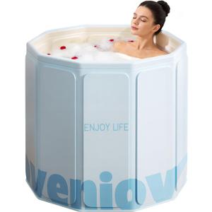 Foldable Portable Bathtub, Hot Ice Bath Tub, Shower Tub Non-Inflatable, Collapsible Bathtub SPA Soaking Tubs for Travel, Camping, Gyms, Home (Blue)