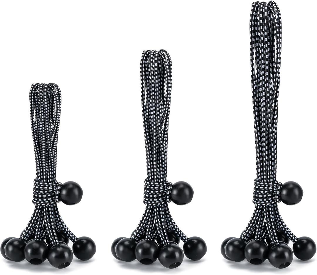 30 Pack Ball Bungee Cord, 4,6,9 Inch Heavy Duty Bungie Cord Balls Canopy Tarp Tie Down Bungee Balls for Camping, Tents, Cargo,Holding Wire and Hoses, Patio Umbrellas, Awning (Black/White)