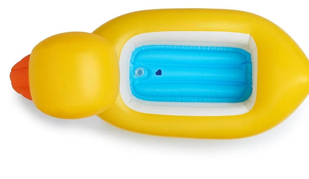 Munchkin Duck Inflatable Baby Bathtub for Babies 6-24 Months, White Hot Heat Alert, Great for Home or Travel, Classic Yellow Ducky
