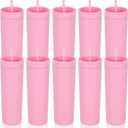16 oz Pink Skinny Tumblers with Lid and Straw, 10 Pack Bulk Tumblers, Reusable Double Wall Plastic Cups for Iced Coffee, Travel, and Home, Leak-Proof, Insulated Drinkware Gift Set for Women and Girls