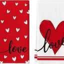 Artoid Mode Red Heart Love Kitchen Towels Dish Towels, 18x26 Inch Anniversary Wedding Farmhouse Decoration Hand Towels Set of 2