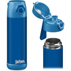 Jarlson Kids Water Bottle MALI [18OZ] - No Straw Stainless Steel Thermo Bottle - Insulated Waterbottle Leak Proof for School & Sports - Thermo Tumbler for Boys & Girls (Blue)