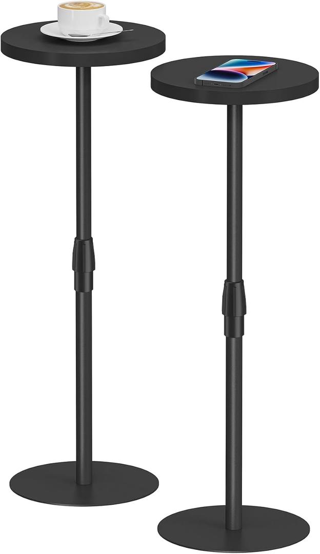 TUTOTAK Tall Round Side Table, Small End Table, Set of 2, Drink Table, Pedestal Side Table, livingroom, Black TB01BK0962