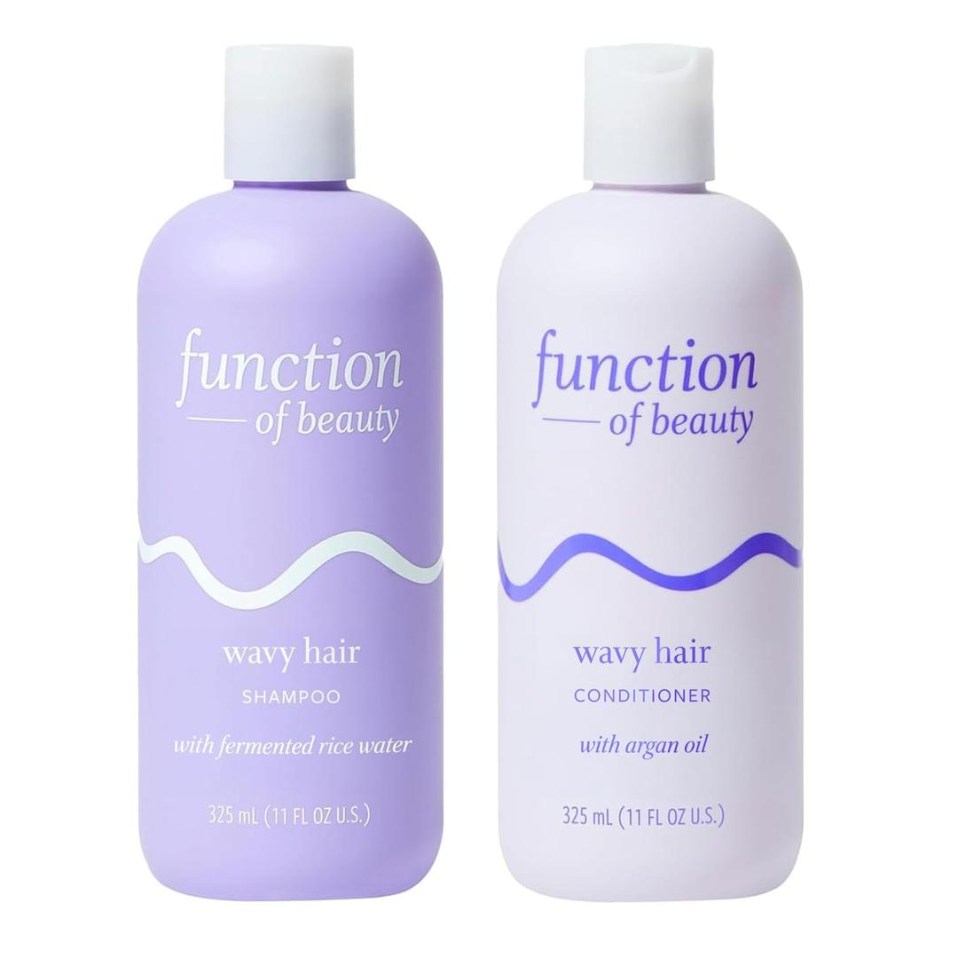 Function of Beauty Wavy Hair Shampoo & Conditioner Set, 11 oz Each - With Fermented Rice Water to Strengthen & Argan Oil to Enhance Glossiness & Natural Shine, Sulfate-Free, Customizable Haircare (11 Fl Oz (Pack of 2))