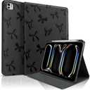 TopPerfekt for iPad Pro 11 Inch M4 2024 (5th Generation) Case, Black Bow tie Cute Chic Adorable with Auto Wake/Sleep Pencil Holder for Kids, Boys, Girls, Anti-Slip- Anti-Shock, Black Bow