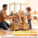 Stuffed Animal Storage with Two Wooden Drawers, 280L Extra Large Capacity Plush Toy Organizer Tower, Solid Wood Stuffed Animal Zoo Storage for Bedroom, Playroom&Home Organization