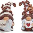 Hodao 2PCS Coffee Gnomes Figurines - Swedish Tomte Elf Dwarf Decor for Bar, Home, Gifts, Holiday Coffee Corner Decoration, Cute Christmas Farmhouse Tiered Tray Ornament for Kitchen Display