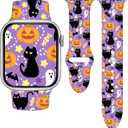 Holidays Watch Band Compatible with Apple Watch Series 11 10 9 8 7 6 5 4 3 Ultra SE for Women Men, Stylish Funny Xmas Printed Replacement Strap for iWatch 40mm 41mm 42mm (A-Cat/Pumpkin (Pink))