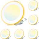 6 Inch White Recessed Lighting with Night Light 6 Pack, High Brightness Canless Wafer, 12W, 120V, 1100LM, Dimmable, 2700K-5000K Selectable, ETL FCC