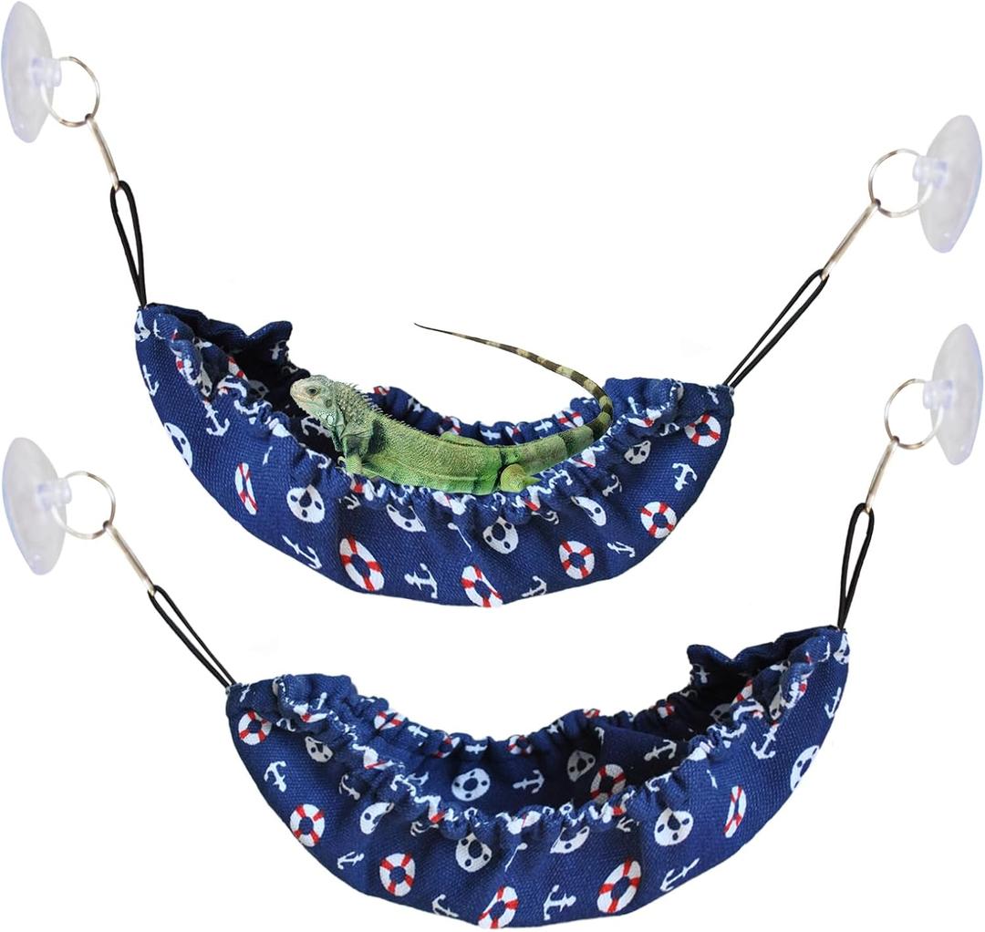 PINVNBY 2 Pcs Crested Gecko Hammock,Bearded Dragon Hammock Lizard Lounger with 2 Strong Suction Cups Hooks Soft Swing Hanging Bed Reptile Tank Accessories Lizards Climbing Toys for Reptiles Gecko (Blue)