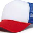 Funky Junque Blank Foam Trucker Hat  Adjustable Mesh Back Snapback Baseball Cap for Men & Women, Neon & Classic Color Hats (White/Red/Royal Blue)