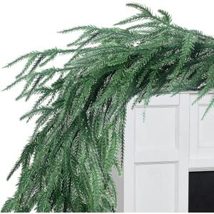 10ft Christmas tree Norfolk Pine Artificial Green Garland Indoor Outdoor Decorations – Christmas Greenery for Mantle Stairs Railing Fireplace Front Door Porch Holiday Decor