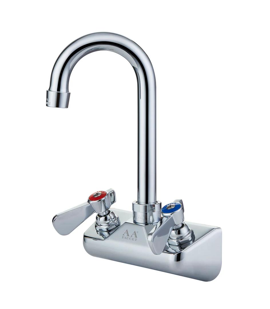 Gsw AA-410G Faucet, 4" Wall Mounted Backsplash, W/ 3-1/2" Gooseneck Spout, 1/2" Npt Male Inlets,