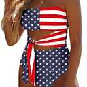 Viottiset Women's Bandeau One Piece Swimsuit Strapless Tie High Cut Out Bathing Suit, M