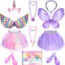 Unicorn & Flower Princess Dress Up Clothes Set for Girls - Tutu, Wings, Shoes, Jewelry, Headband & Play Toys Gift Set for Toddlers