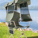 Beach Chair with Canopy Shade, Folding Camping Chair with Canopy with Cup Holder, Side Pocket for Camp, Beach, Tailgates, Fishing - Support 330 LBS (Olive Green)