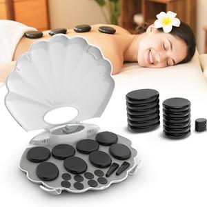 StateRiver Shell Hot Stones Massage Set, 18-Piece Basalt Hot Stones with Heater Kit, Featuring an Elegant Seashell Design for Spa Use. Perfect for Relaxation, Healing, and Pain Relief. （White）