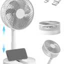 Desk Fan, 8-Inch Oscillating Portable Fan Rechargeable, 24H Run, 90 Rotate Small Fan for Bedroom, 4 Speeds8H Timer Quiet Mini Travel Fan, Battery Powered USB Fans for OfficeHome, White