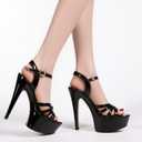 Womens Platform T-Strap High Stiletto Heel Sandals Fashion Slingback Round Peep Toe Thick Sole High Heels With Adjustable Ankle Strap Buckle For Party Prom 38