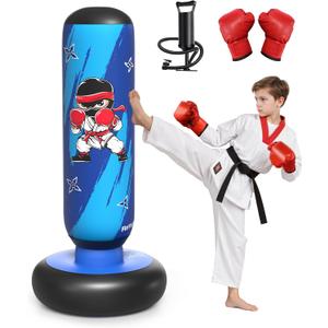 Inflatable Kids Punching Bag Set with Gloves & Pump – Fun Boxing Toy for Boys & Girls, Ages 4–12, Great Gift for Karate, Taekwondo, Active Play, Fitness Training