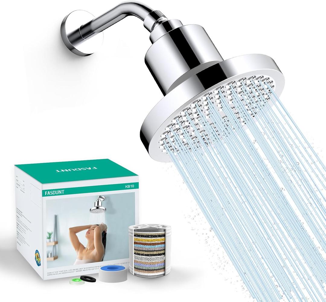 FASDUNT Filtered Shower Head, Anti-Clog High Pressure Shower Heads with 20-Stage Filter for Softening Hard Water to Improve Hair and Skin Problems (Premium Chrome)