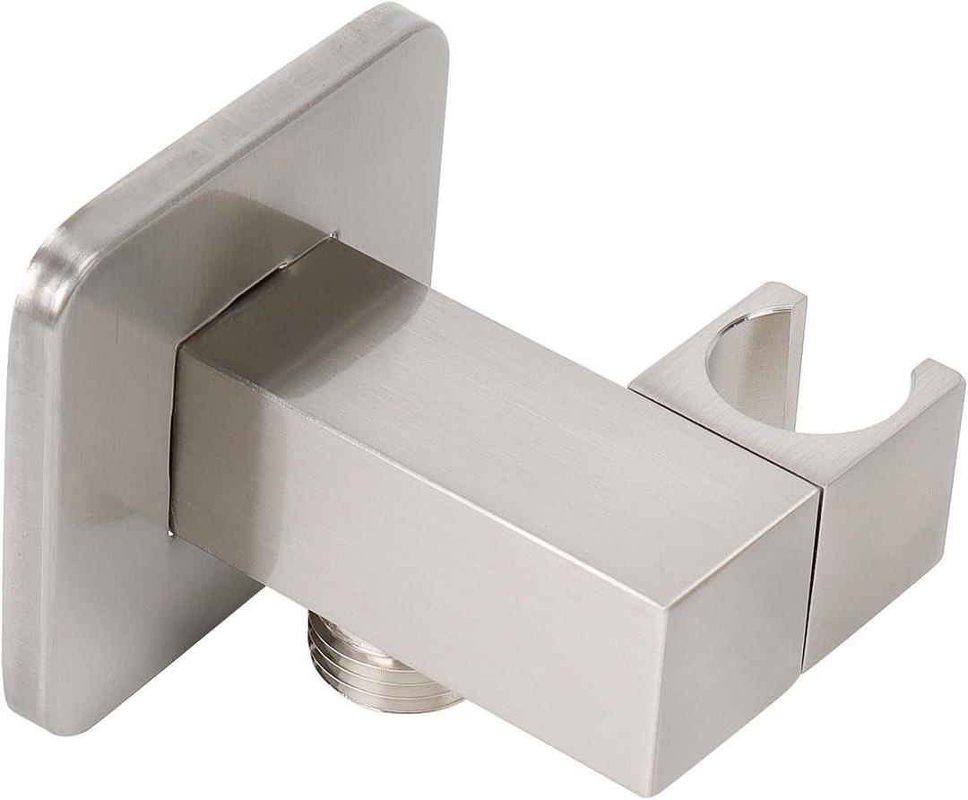 NearMoon Wall Supply Elbow with Handheld Shower Holder - Solid Brass Square Shower Bracket with Flange G1/2 Shower Hose Connector, Wall Mounted Drop Union Male Water Outlet (Brushed Nickel)