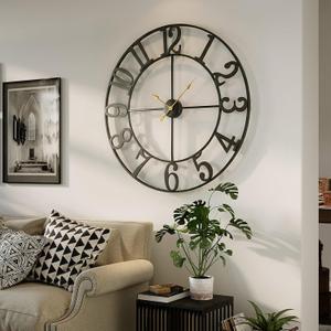 Cuspin 36 Inch Wall Clock, Large Wall Clock Decorative for Living Room, Arabic Numerals Non Ticking Battery-Operated Metal Round Modern Black Wall Clocks for Kitchen, Bedroom, Dining Room, Office