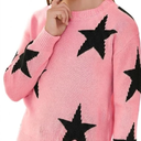 WDIRARA Girl's Star Printed Round Neck Long Sleeve Sweater Casual Drop Shoulder Pullover Knitwear (Pink), 13-14Y