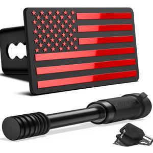 OGYE 2 Inch Trailer Hitch Cover with American Flag, Heavy Metal Trailer Hitch Cover Fit for 2 Inch Hitch Receivers (with 5/8" Pin Dia Anti-Theft Trailer Hitch Lock), 3 x 5" Red