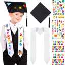 6 Pcs 2026 Preschool Kindergarten Graduation Cap Stole Iron on Letter Set Unisex Cap and Graduation Sash Sublimation Blank Stole Graduation Gifts for Kids Iron on Letters for DIY Craft