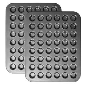 Biubumtu 2-Piece 48 Cup Steel Mini Muffin Pan – Non-Stick Bakeware Mini Cupcake Tin, Dishwasher Safe
