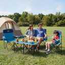 Oversized 4 Pcs Camping Chair Set with Table,Outdoor Folding Heavy Duty Lawn Chair,Cup Holder,Portable,Loveseat Chair Perfect for Family Hiking,Picnics and Beach Trips,Light Blue