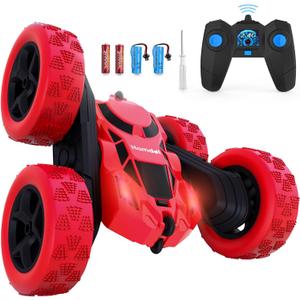 RC Stunt Car for Kids Ages 612, 360 Rotating Remote Control Car with LED Lights, 4WD Electric Toy Vehicle, USB Rechargeable, Perfect Birthday, Holiday for Boys & Girls (Red)