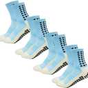 Yufree 4 Pairs Mens Grip Soccer Socks Non Slip Grippy Women Socks for Football Basketball Sports (One Size, Sky Blue)