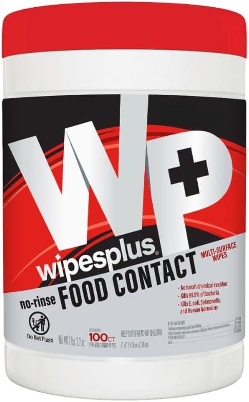 No-Rinse Food Contact Wipes Canister Multi-Surface Wipes, Unscented for Home and Business, 1200 Count, (12 Packs of 100)