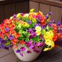 Artificial Flowers for Outdoors, UV Resistant Fake Silk Morning Glory, Realistic Faux Plants for Outside Porch Patio Window Box Hanging Planter (16, Purple Fuchsia Yellow Orange)